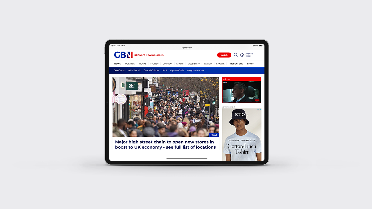 Image of website for GB News